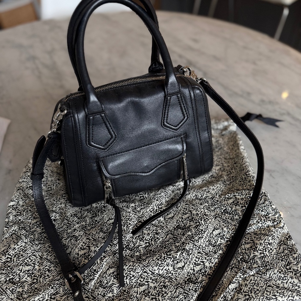 REBECCA MINKOFF Black Leather Top Handle Crossbody Handbag